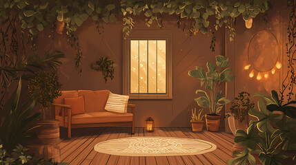 Elegant earthy brown decor for a cozy and inviting atmosphere. Resonant Beams. Illustration