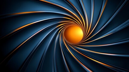 Spiral of blue and orange with a yellow center. The spiral is very detailed and has a lot of depth