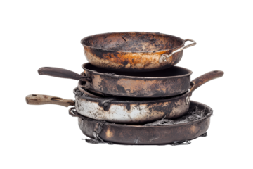 a stack of dirty pans Cutout and isolated and transparent background image