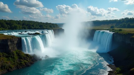 Majestic Waterfall Cascading Over Rocky Cliffs in a Serene Forest