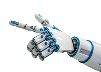 Robotic hand pointing, futuristic technology concept.