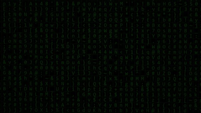 Cryptographic abstract background of green changing symbols, concept of information security and encryption