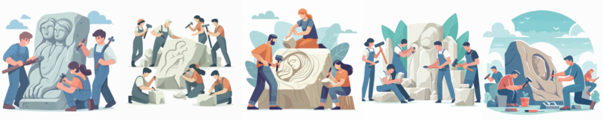 Vector of a person carving stone.