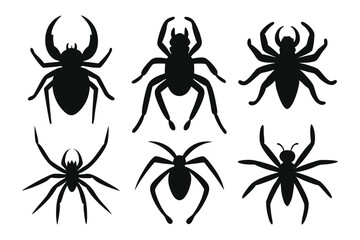 set of black silhouettes of insects