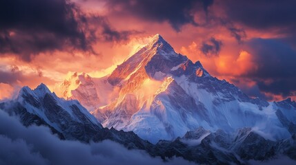Obraz premium Majestic Sunrise Over Snow-Capped Mountains