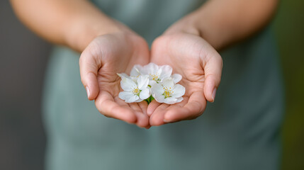 White Jasmine Blossoms Gently Held in Hands