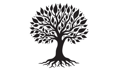 Set of plant and tree with its silhouette