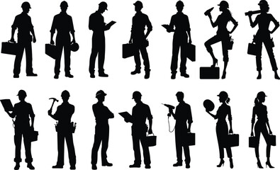 Professional Silhouette Construction Workers Diverse Ready for Action.