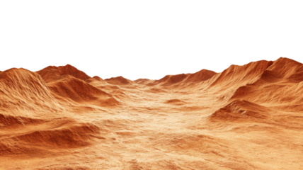 Mars-like desert landscape expanding towards the horizon with transparent background