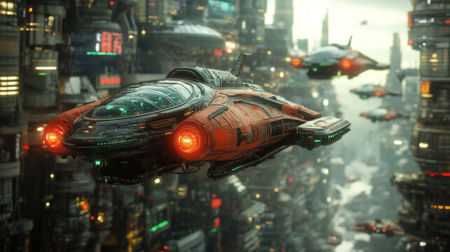 Futuristic city with biomechanical skyscrapers, neon-lit flying vehicles, cyberpunk color grading, rendered in Unreal Engine 5, 16:9 aspect ratio