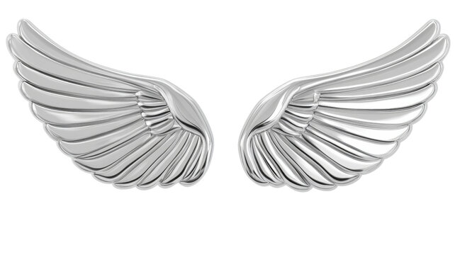 Metallic silver wings representing freedom and spirituality on transparent background