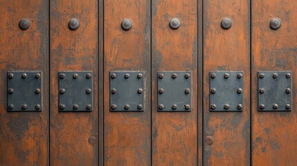 Obraz premium Industrial wooden switchboard with steel piping accents, raw and rugged aesthetic