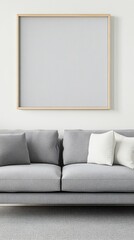 Modern Living Room Interior Design: Gray Sofa, Wooden Frame, Minimalist Decor