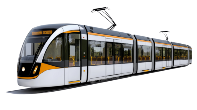 Modern tram isolated on transparent background with pantograph extended