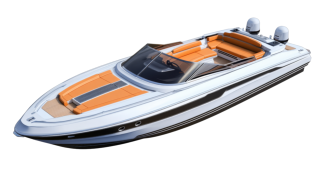 Luxury motorboat speeding on transparent background