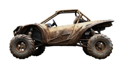 Muddy off-road buggy vehicle isolated on transparent background