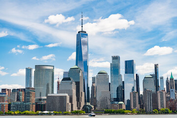 Obraz premium View of Manhattan from hudson river, New York City. USA, NYC NY , Manhattan. Lower Manhattan skyline. New York, United States. New York city skyline in Midtown Manhattan.