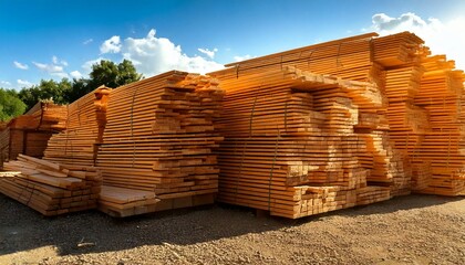 stack of wood, pine lumber for building homes 