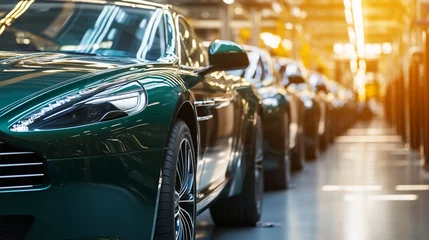 Luxury green cars lined up in a bright showroom interior Generative AI