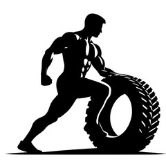 Fototapeta premium Muscular man flipping heavy tire silhouette