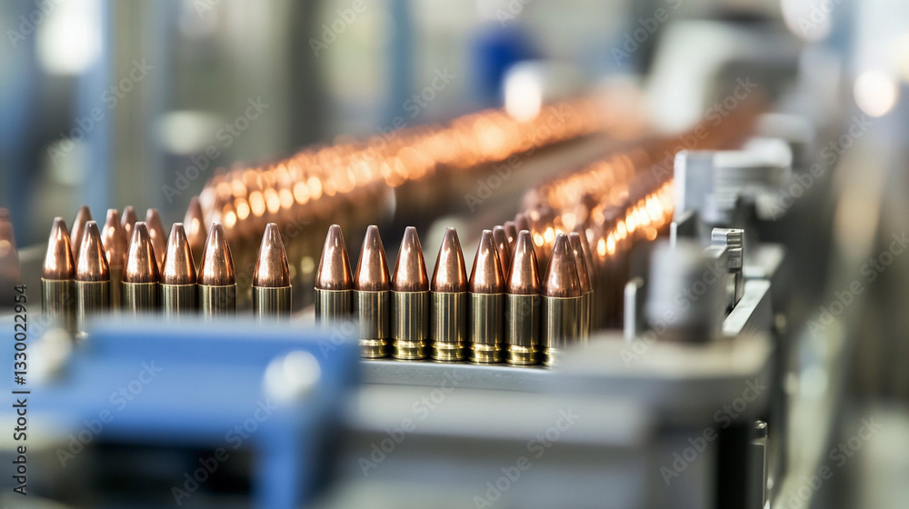 Fototapete production line of bullets in an ammunition factory generative ai