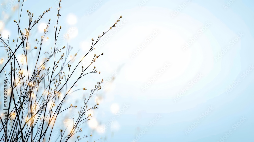 Leinwandbilder tree with branches and leaves is in the foreground. the background is a blue sky with no clouds
