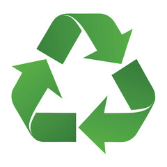 Green recycle symbol on white background with arrows representing recycling and sustainability