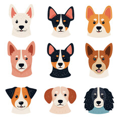 Fototapeta premium Illustrated dog faces in various breeds and colors