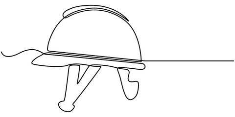 One line isolated vector object hard hat ,one line drawing of isolated hard hat, Continuous one line drawing, Construction helmet. Worker safety tools concept, Safety helmets continuous one line draw.