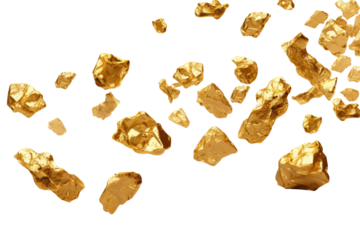 gold nuggets falling islolered  on transparent background