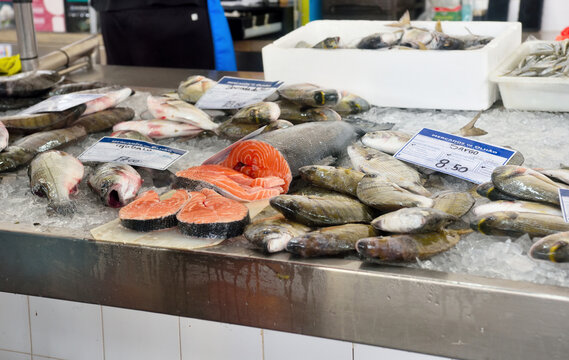 The municipal market of Olho in front of the port, the fresh fish market is one of the most important in the Algarve Olhao Portugal
