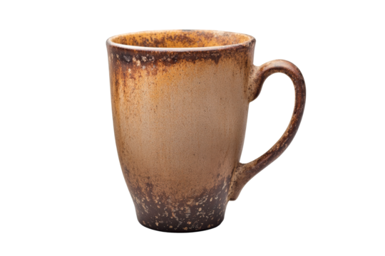 a brown mug sitting on top of a white surface Cutout and isolated and transparent background image