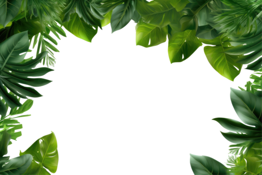 Green leaves frame on transparent background