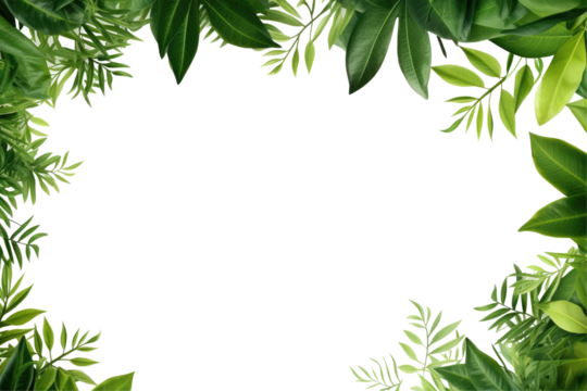 Green leaves frame on transparent background