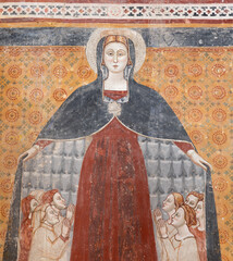 Assisi - The detail of medieval fresco of Virgin Mary in the church Chiesa di Santa Maria Maggiore...