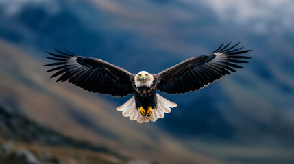 Fototapeta premium Majestic eagle soaring through the mountains with wings fully extended