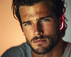 Obraz premium Man portrait close up, handsome male portrait close up