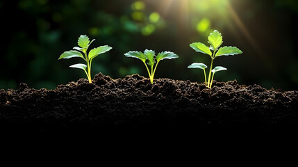 Young Green Plants Sprouting in Nutrient-Rich Soil Under Natural Daylight