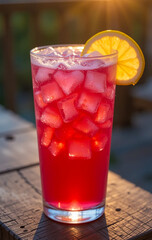 Vibrant Red Fruit Punch with Lemon Slice in Tall Glass