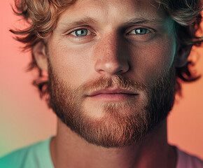 Man portrait close up, handsome male portrait close up