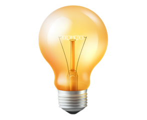  Yellow light bulb icon isolated on a transparent background, cutout PNG file with a clipping path for all elements, isolated on a white background