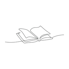 Book open outline. One line vector drawing.
