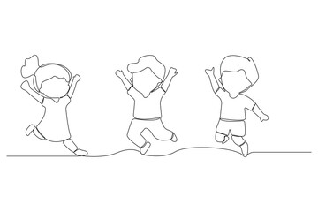 Continuous one line drawing of happy kids. International Day of Happiness concept line art background.