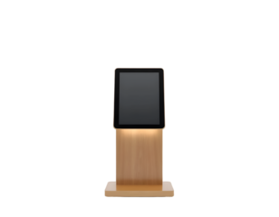 Wooden stand with black display isolated on transparent background