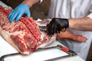 Piece of pork on a butcher stall