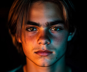Man portrait close up, handsome male portrait close up