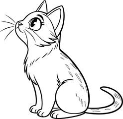 Obraz premium Coloring page outline of cute cat vector illustration. Stylized black and white cat line drawing, a minimalist vector illustration perfect for modern art prints.