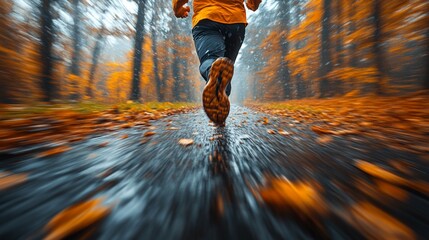 Fototapeta premium Person Running Fast in Rainy Weather 