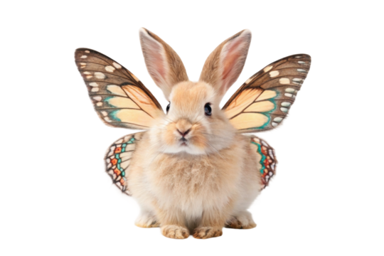 Charming rabbit with butterfly wings brings whimsical fantasy to life for creative projects and designs