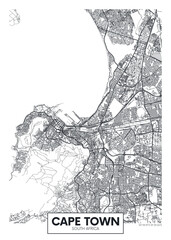 Naklejka premium City map Cape Town, detailed urban planning travel vector poster design